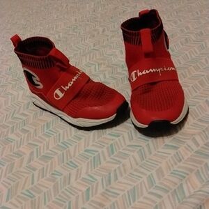 Champion Red High-Top Sneakers with Knit Upper